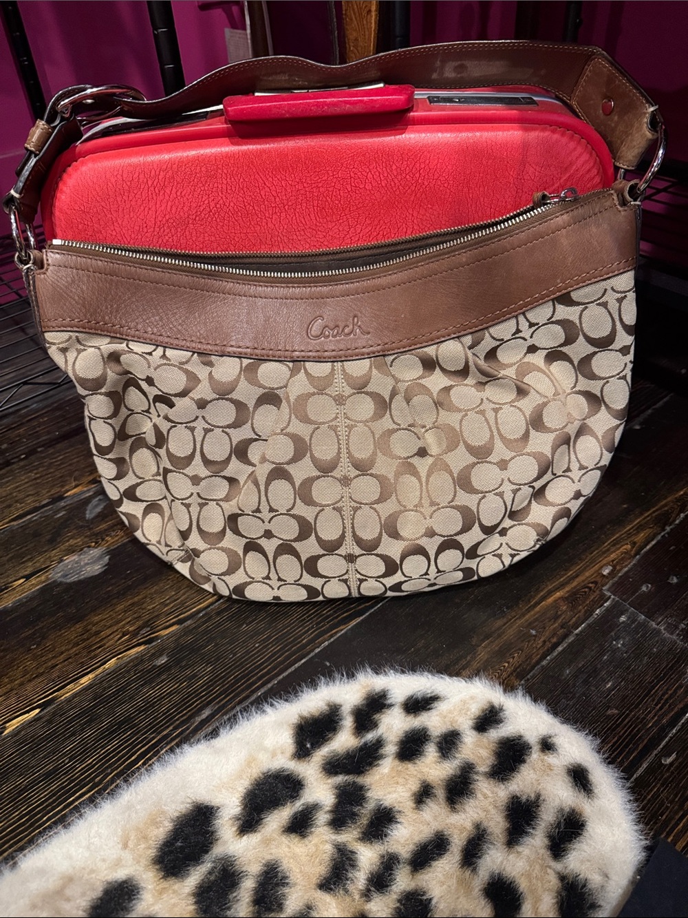 Coach Shoulder Bag in Brown Signature Canvas with Tan Leather Trim
